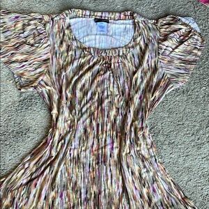 Just My Size Brown and Tan Cap Sleeve Pleated Blouse